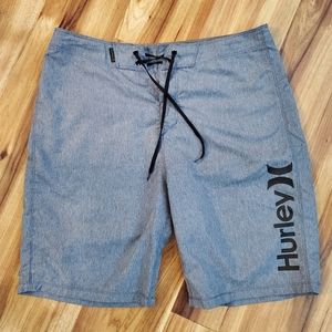 Hurley Board Shorts Men 32 Gray Solid Drawstring Polyester Logo